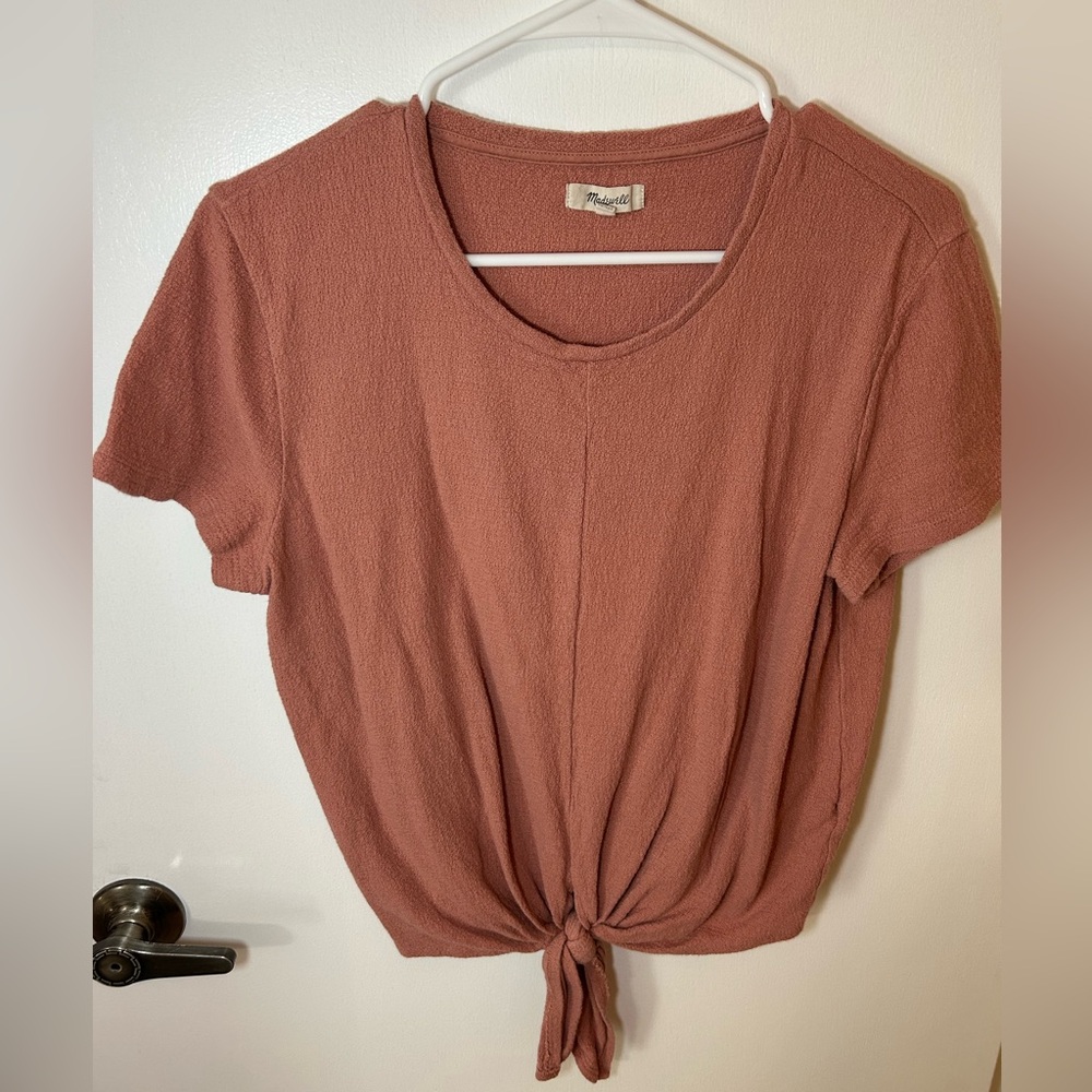 Madewell Dusty Rose Tie Front Short Sleeve Top | Size L